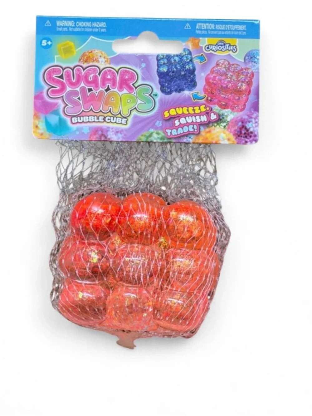 Sugar Swaps Bubble Cube Sensory Toy - Orange with Glitter soft sugar squishy